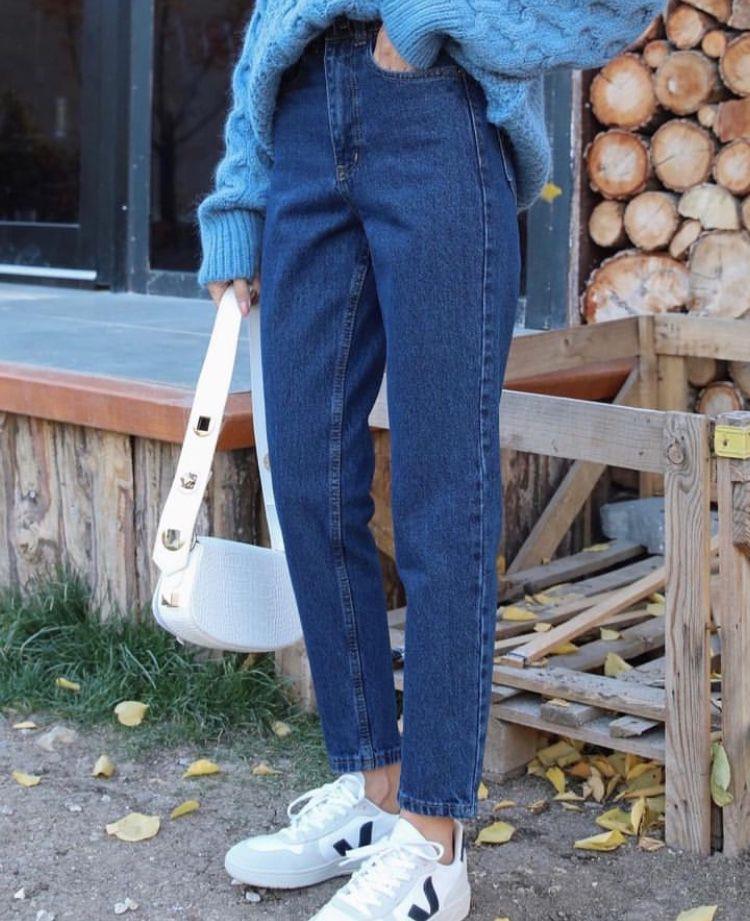 Yüksek Bel Lacivert Mom Jean