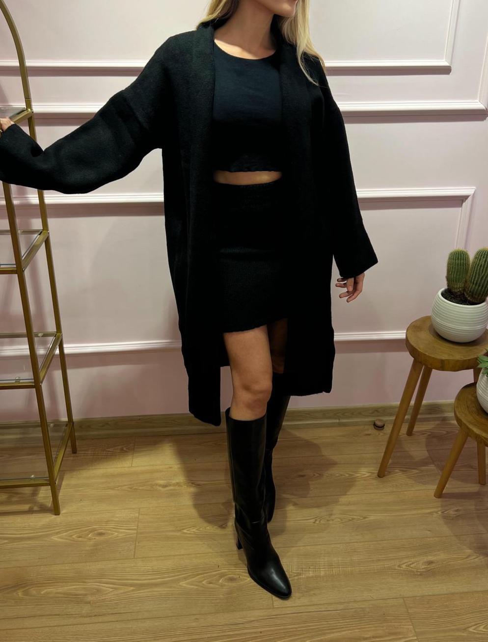 Yumuşak Dokulu Kalın Oversize Uzun Hırka Siyah