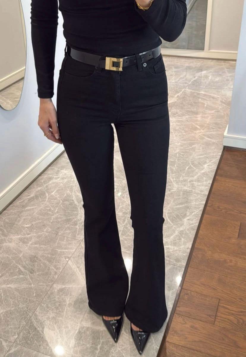 ZR Yüksek Bel İspanyol Paça Jean Siyah