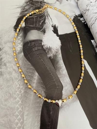 Altın Kaplama Kalp Detay Mix Kolye