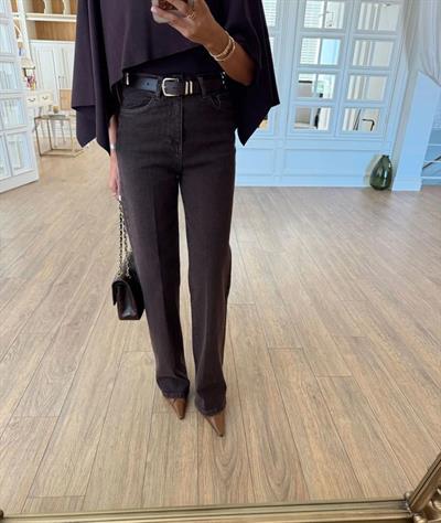 Kemerli Yüksek Bel Likralı Kapalı Paça Jean