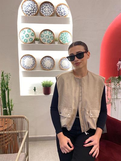 Premium Süet Fermuarlı Yelek Bej