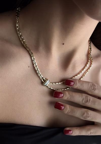 Tasarım Koleksiyon Çift Zincir Taşlı Özel Seri Kolye