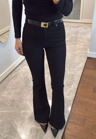 ZR Yüksek Bel İspanyol Paça Jean Siyah