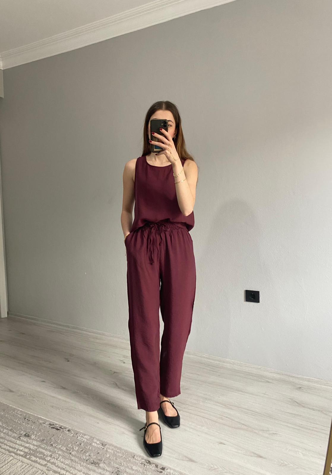  Marka Model Tensel Pantolon Bluz Takım - Bordo