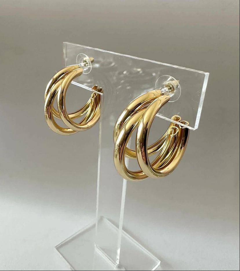 3 Sıra Gold Çelik Küpe