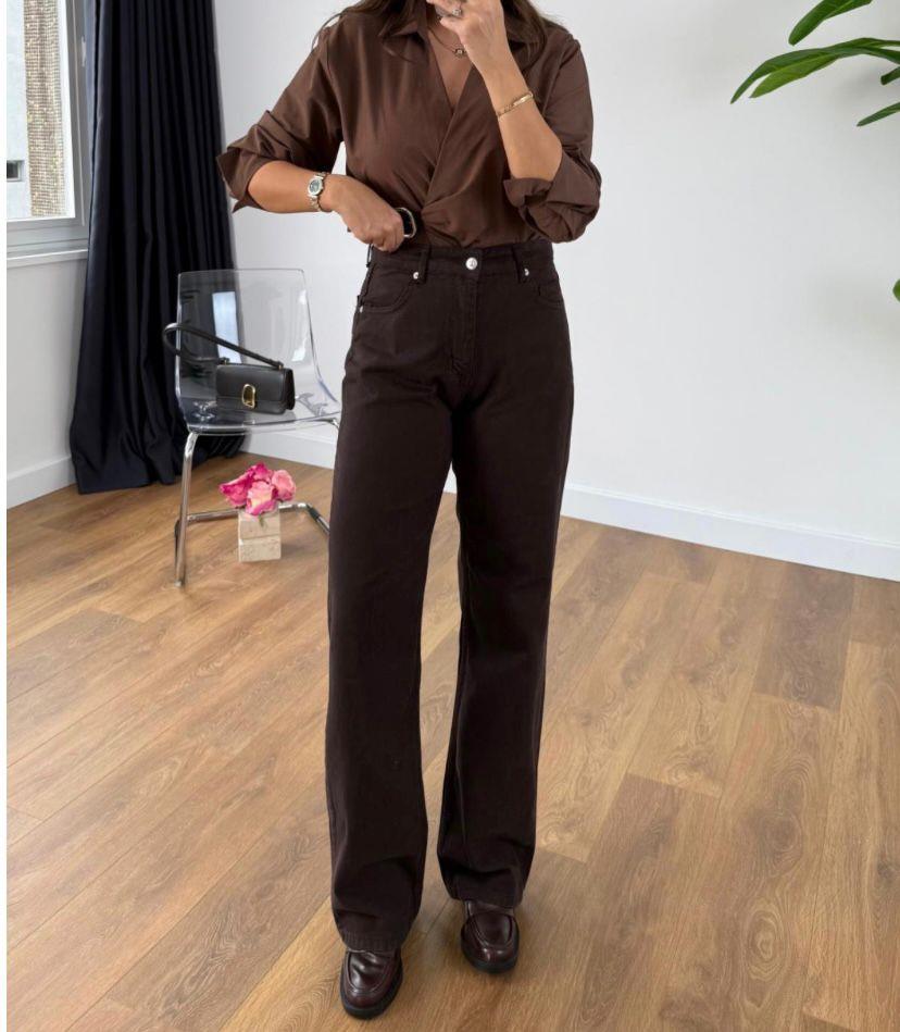 Acı Kahve Yüksek Bel Straight Jean