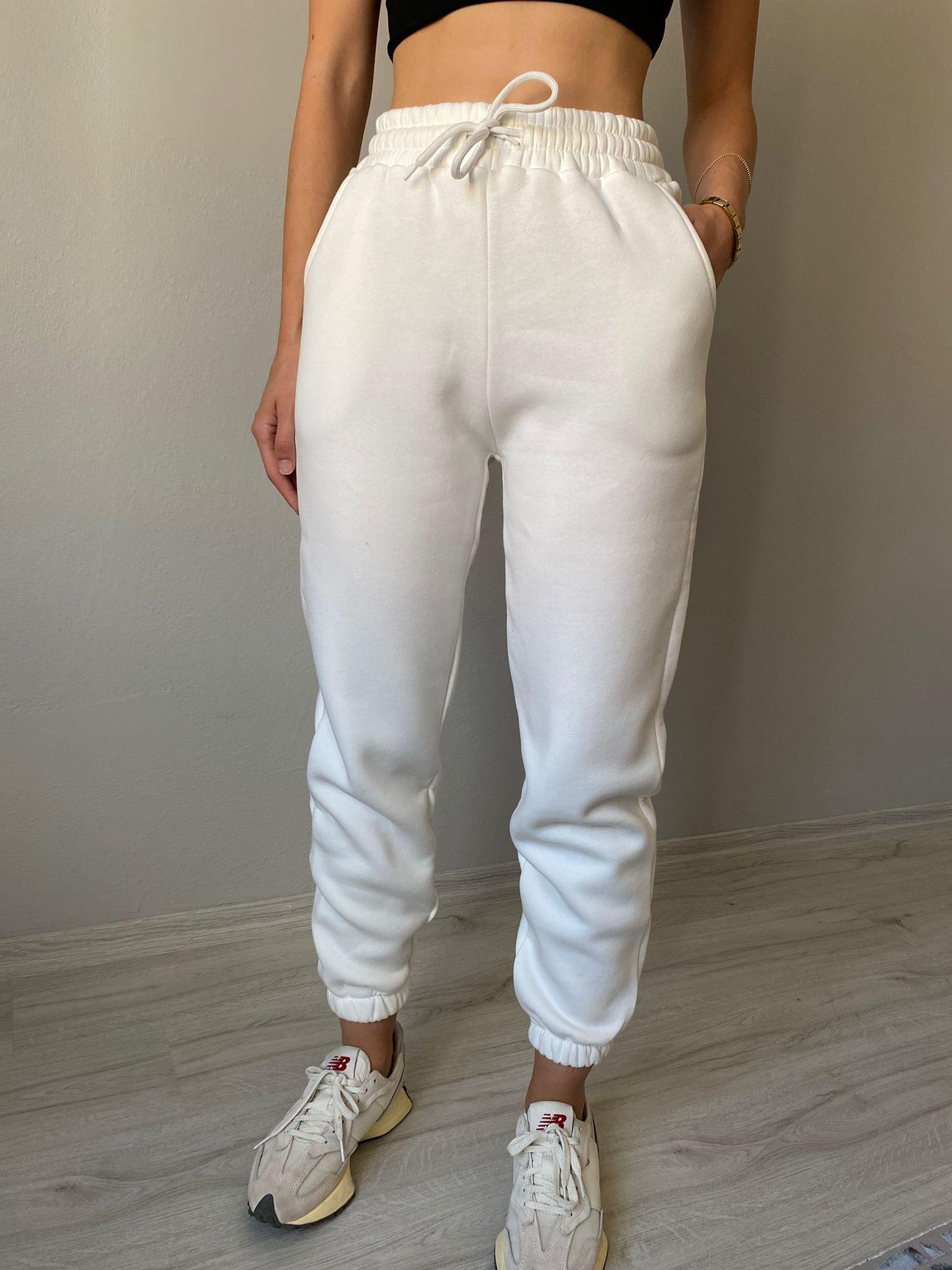 Beyaz 3 İplik Şardonlu Jogger Eşofman Altı