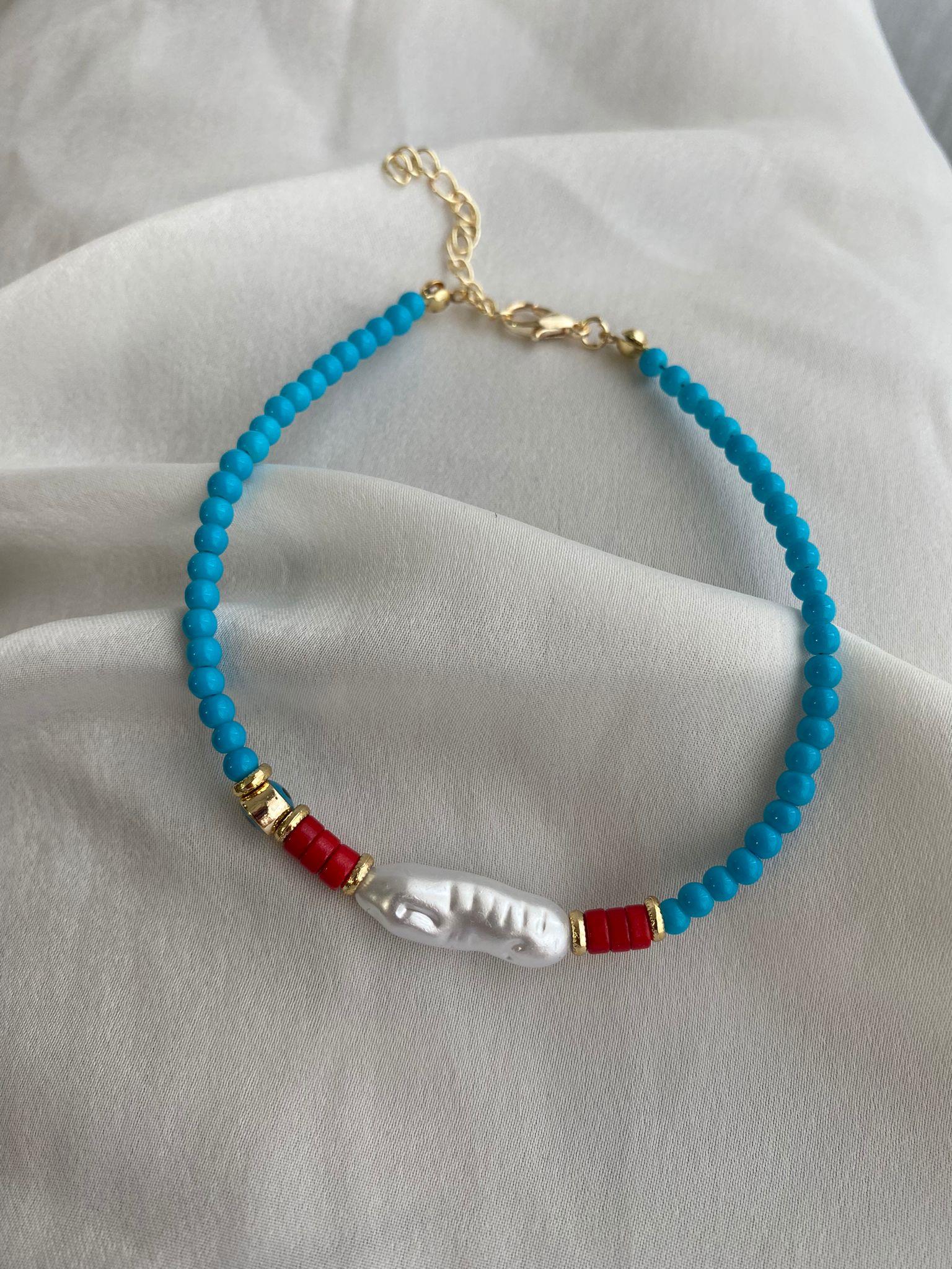 Beyaz Mavi Boncuk Halhal