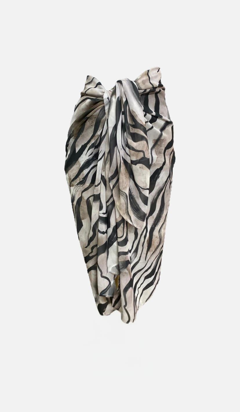 Cabo Belden Bağlamalı Desenli Şifon Pareo