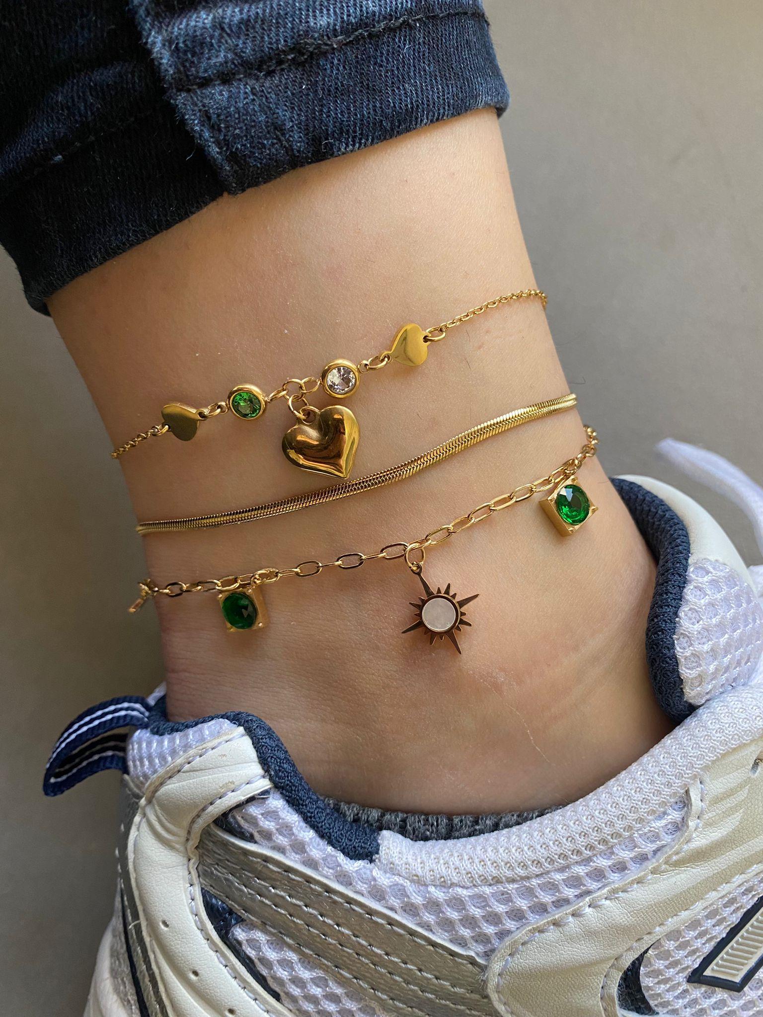 Çelik 2 Sıra Yeşil Taşlı Halhal