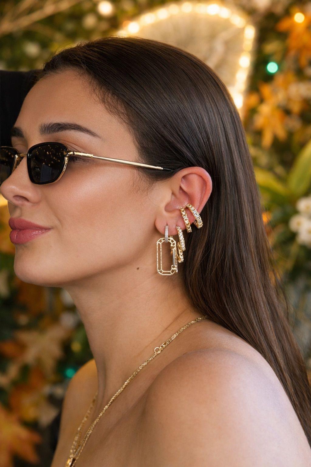 Çelik Gold Taşlı Hira Küpe