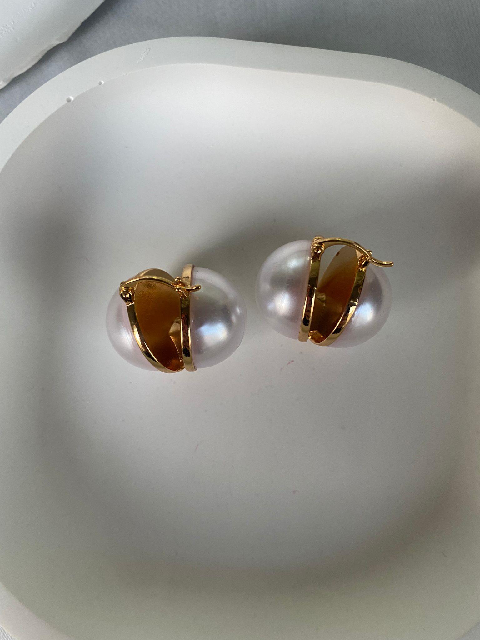 Çİft Taraflı Gold İncili Küpe