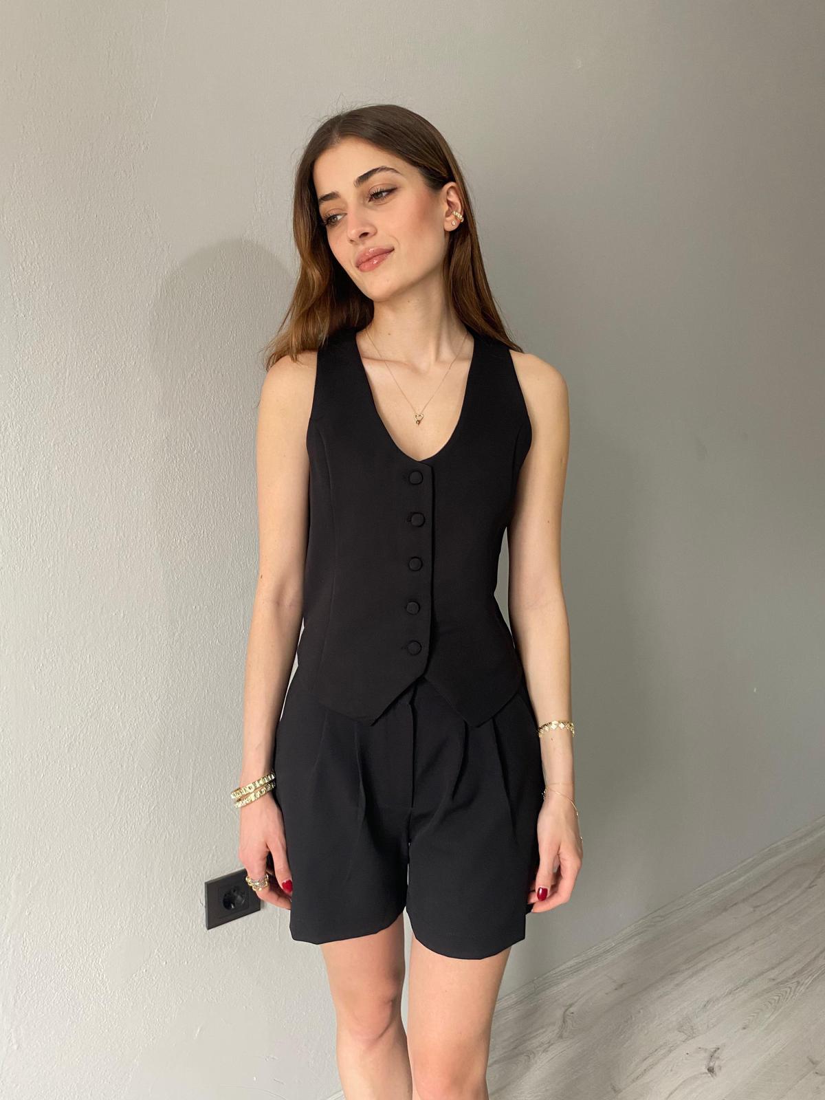 Duble Kumaş Yelek Şort İkili Takım - Siyah