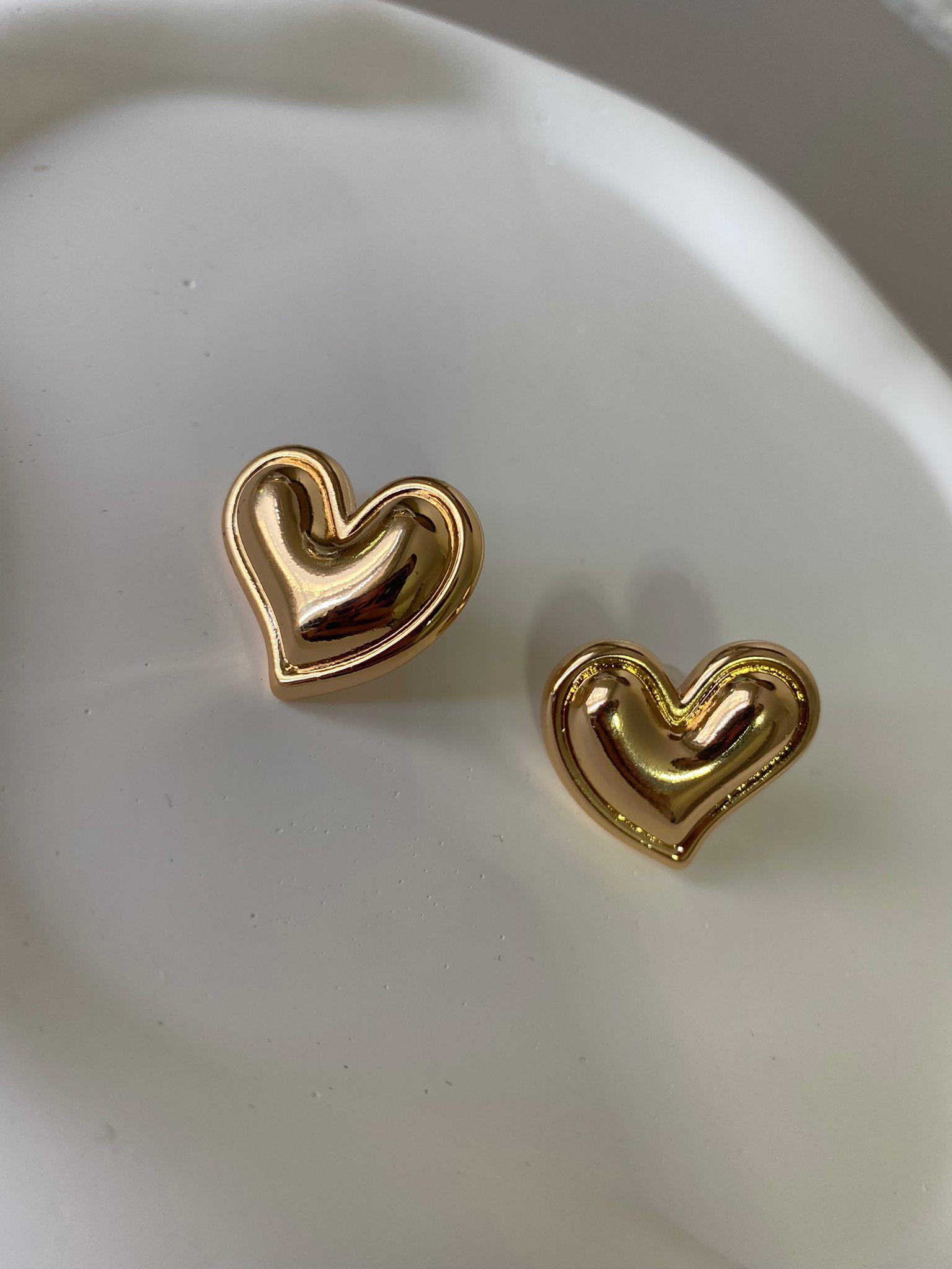 Gold Bombeli Kalp Küpe