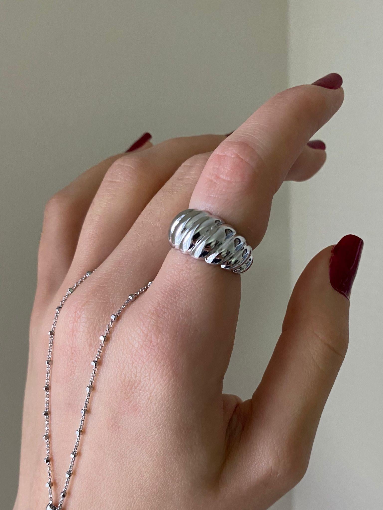 Gümüş Tırtıklı Bombe Ayarlanabilir Yüzük