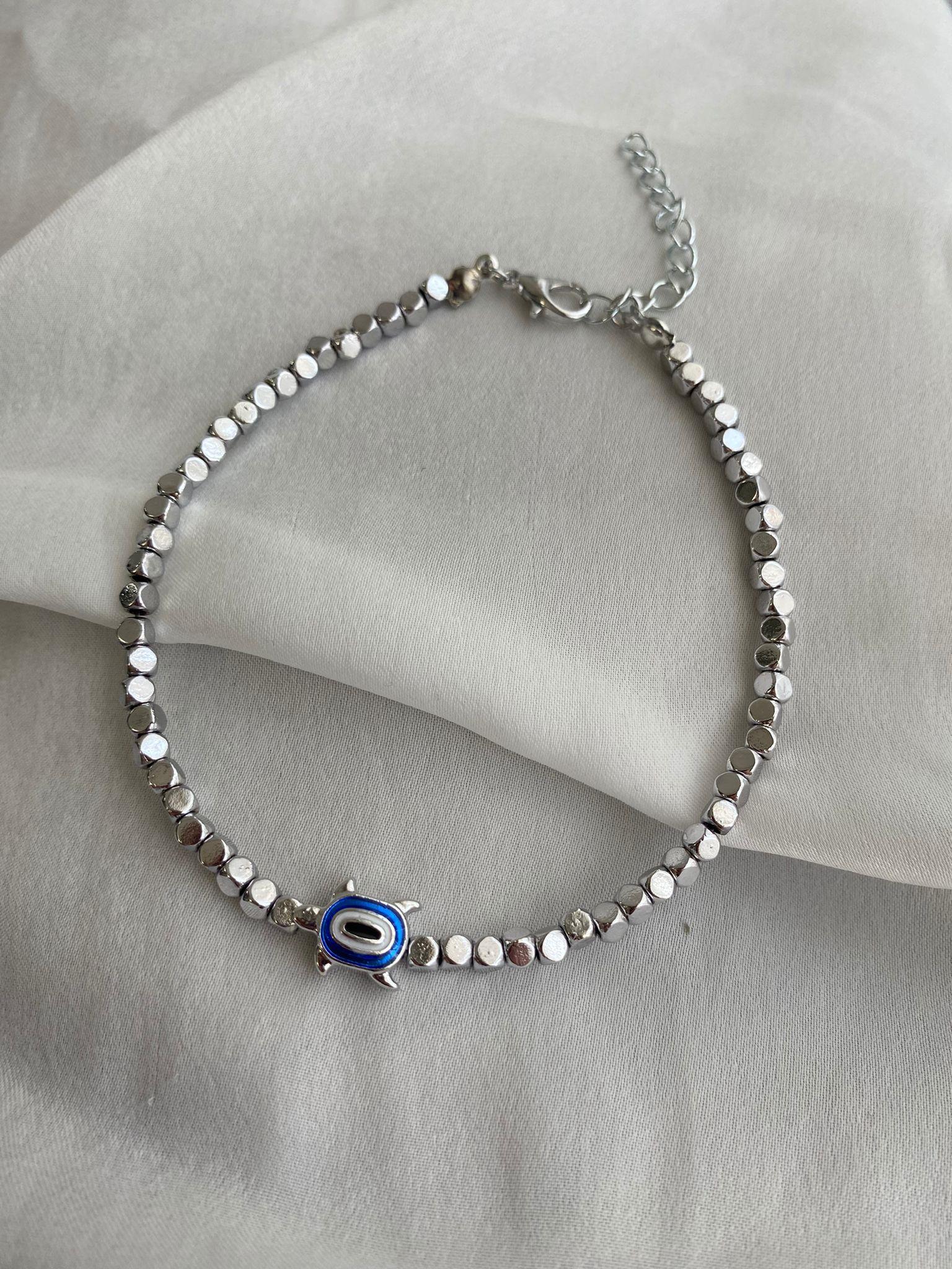 Kaplumbağa Detay Silver Boncuk Halhal