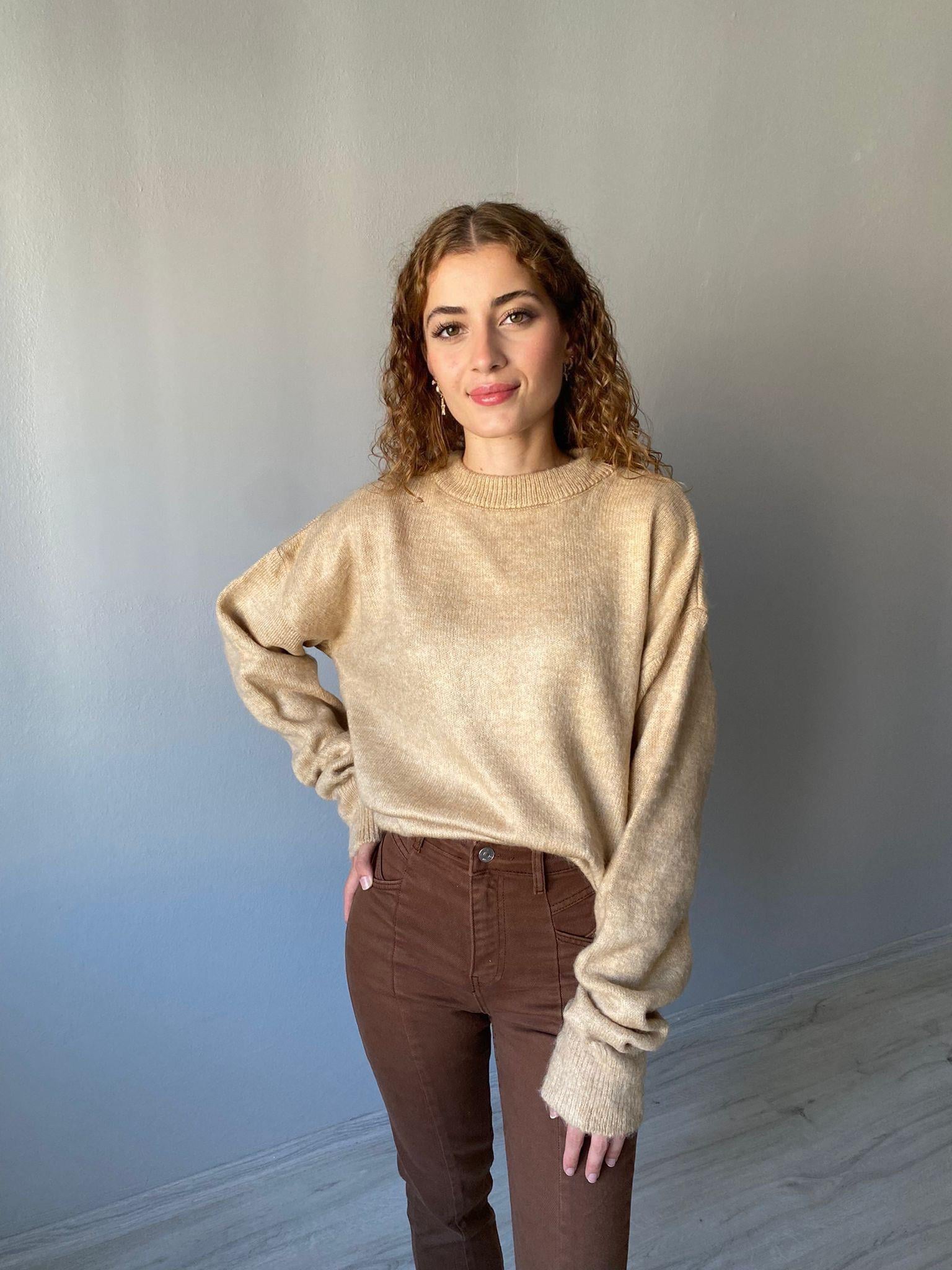 M.D Bisiklet Yaka Oversize Camel Yumoş Uzun Kol Kazak