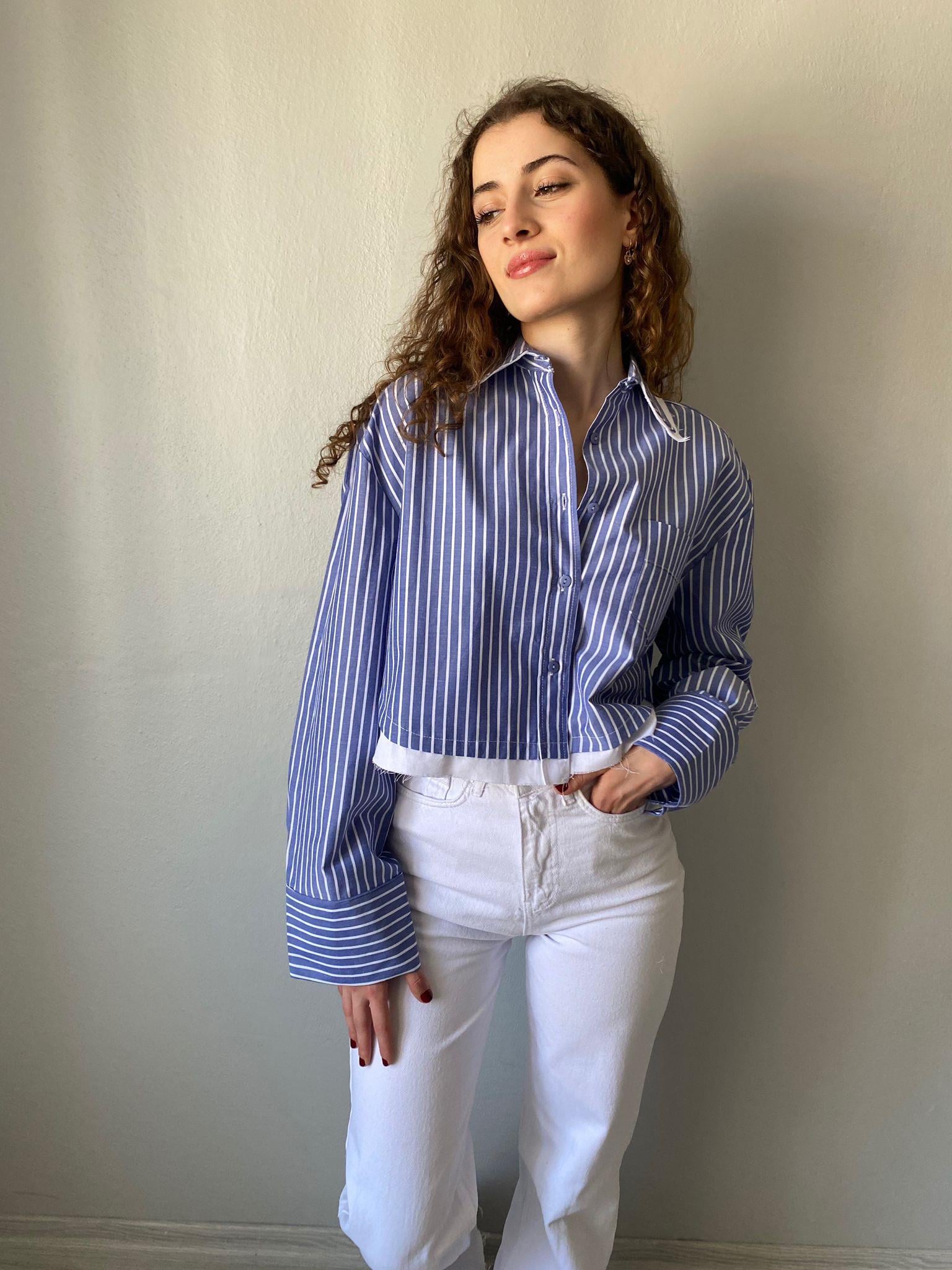 Maci Çizgili Poplin Kısa Gömlek