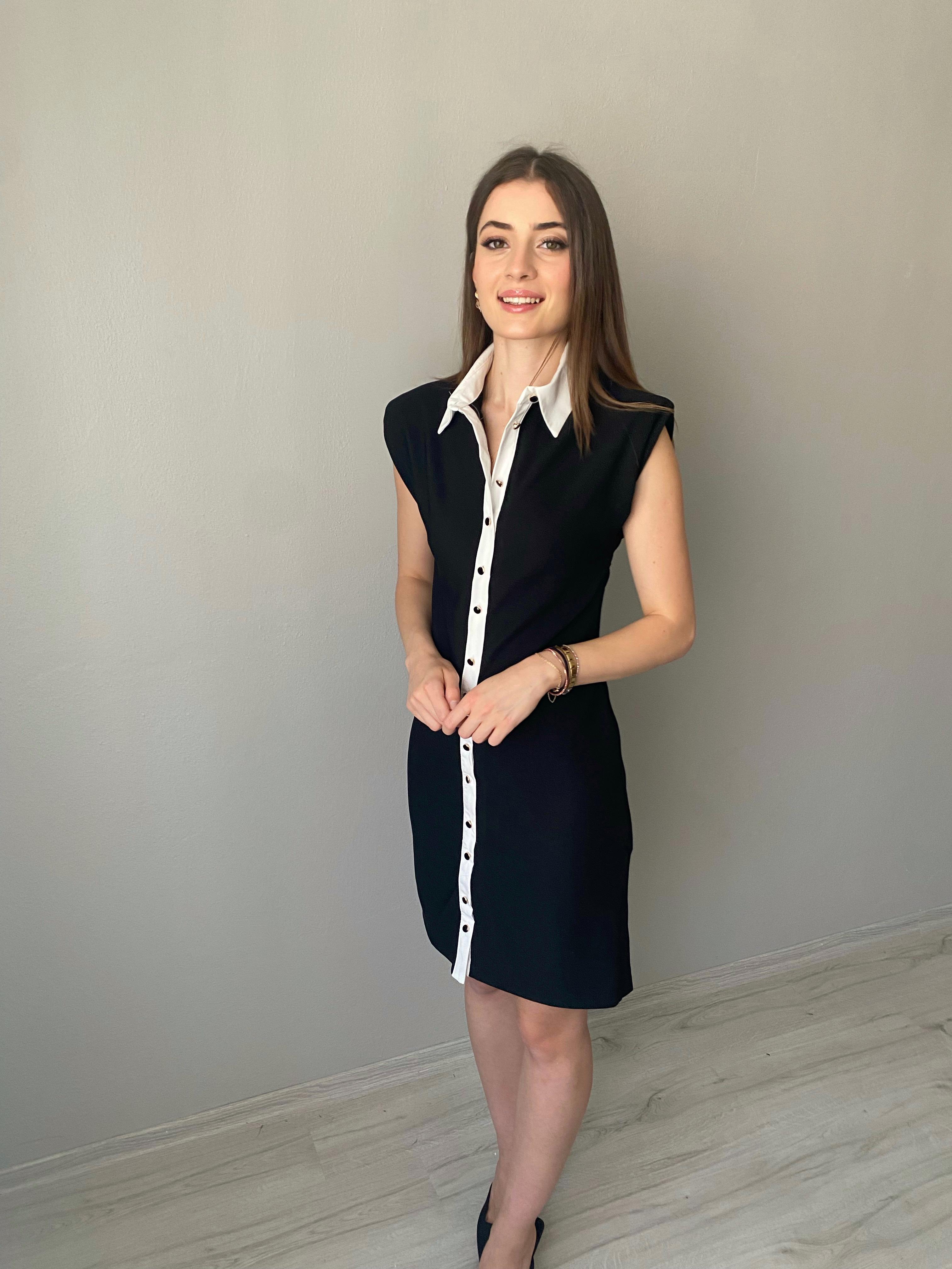 Marka Model Likralı Vatkalı Ottoman Kumaş Düğmeli Elbise