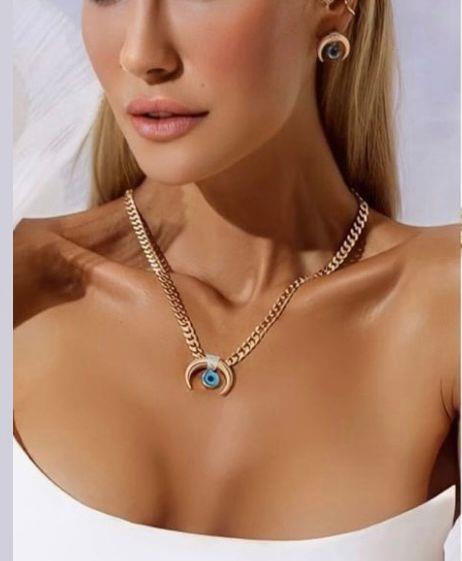 Marka Model Nazar Boncuk Charmlı Gold Kolye