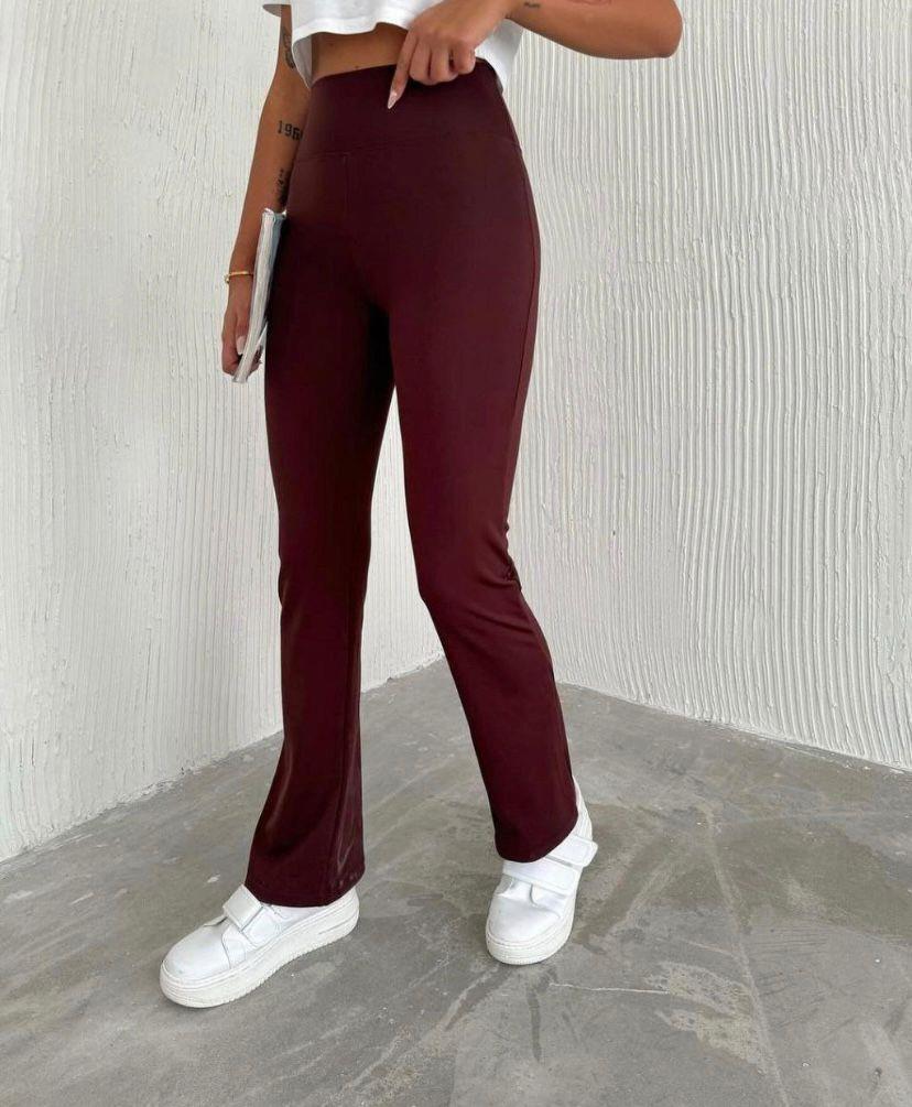 Marka Model Yüksek Bel Şardonlu İspanyol Paça Tayt Bordo