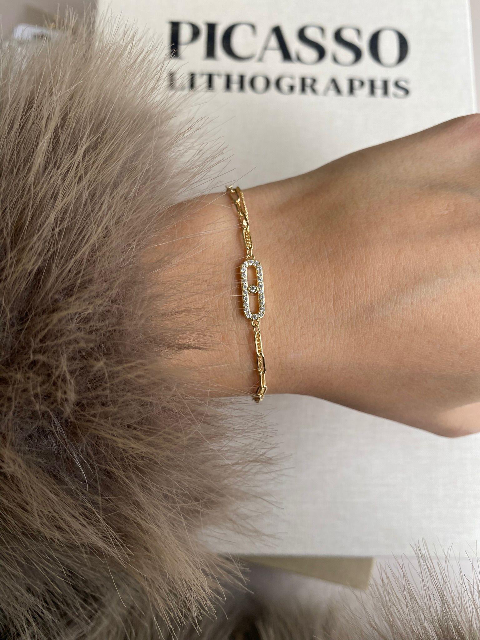 Mini MS Taşlı Gold Çelik Bileklik