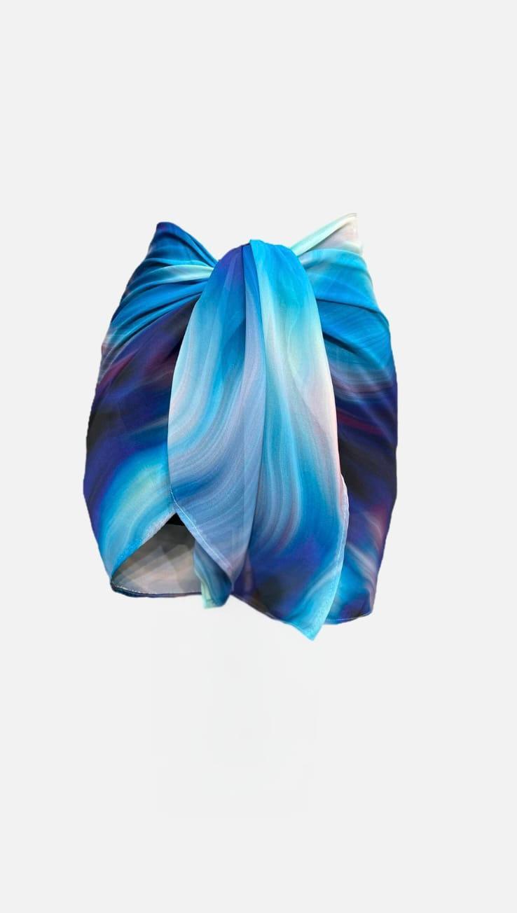 Olympos Belden Bağlamalı Desenli Şifon Pareo