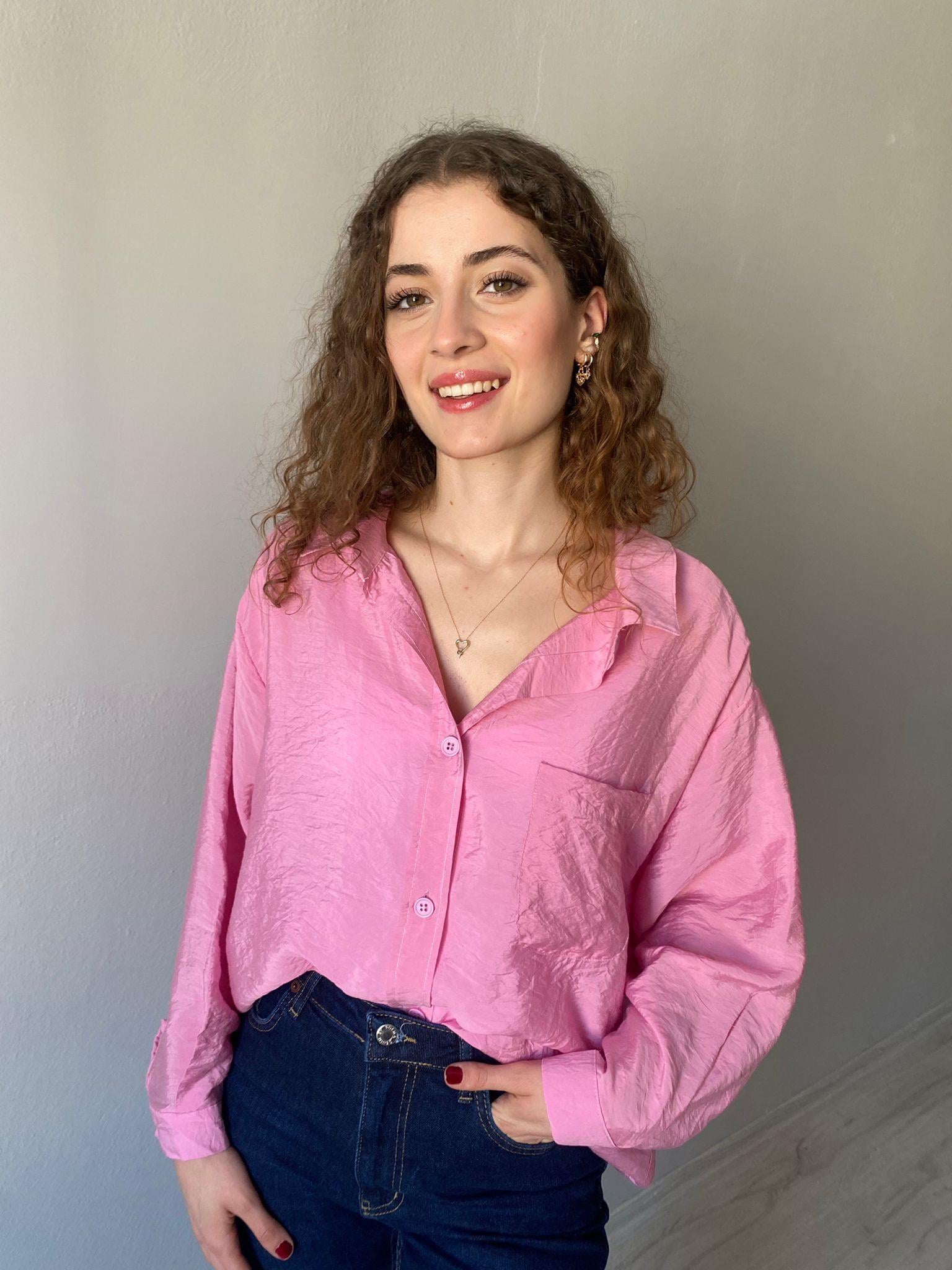 Oversize Organik Kumaş Gömlek Şeker Pembesi