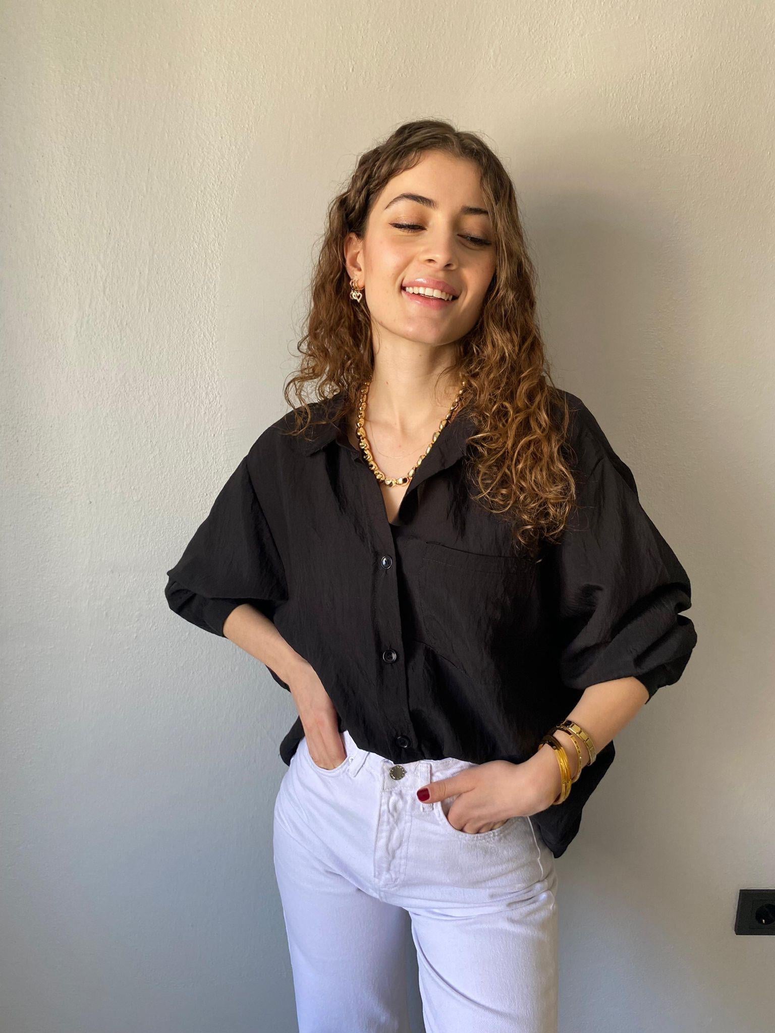 Oversize Organik Kumaş Gömlek Siyah