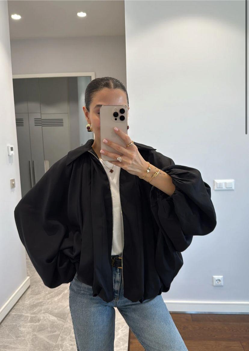 Oversize Yarasa Kol Ceket - Siyah