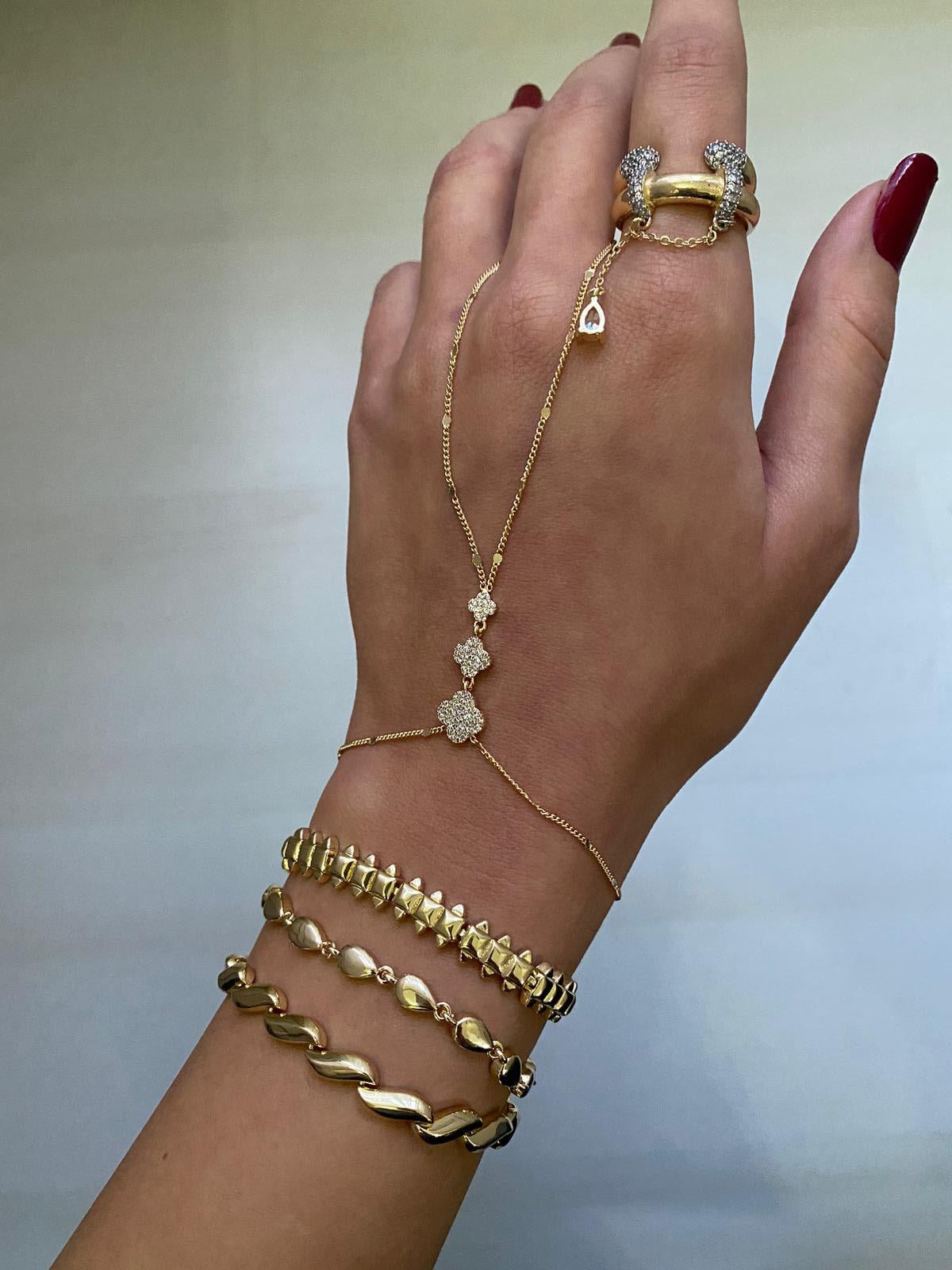 Özel Seri 3 Sıra Yonca Taşlı Çelik Şahmeran