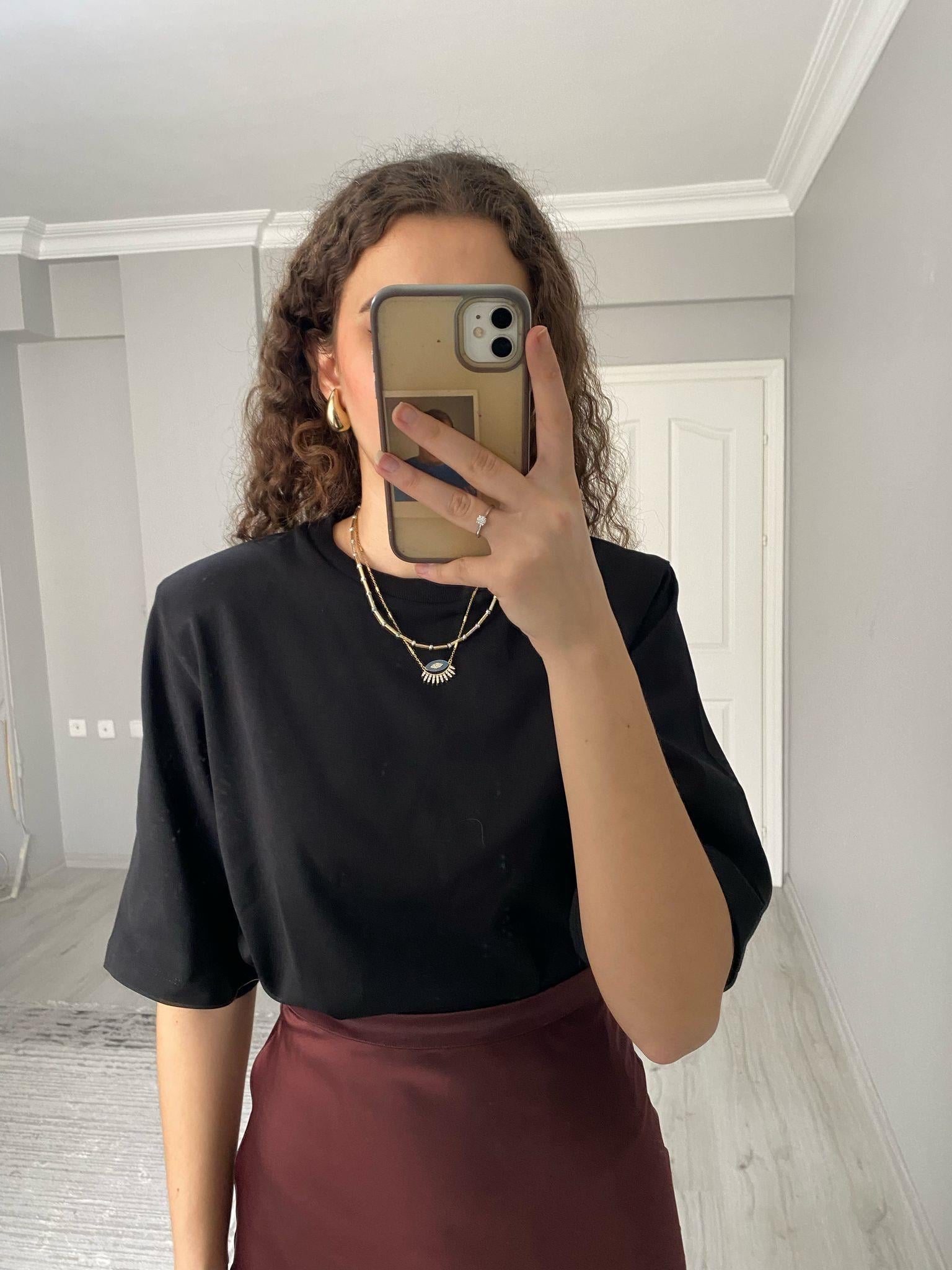 Premium Kalite Vatkalı Pamuklu Kısa Kollu Tshirt Siyah