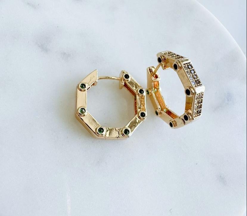 Tasarım Beşgen Serenay Yeşil Taşlı Marka Model Siyana Küpe