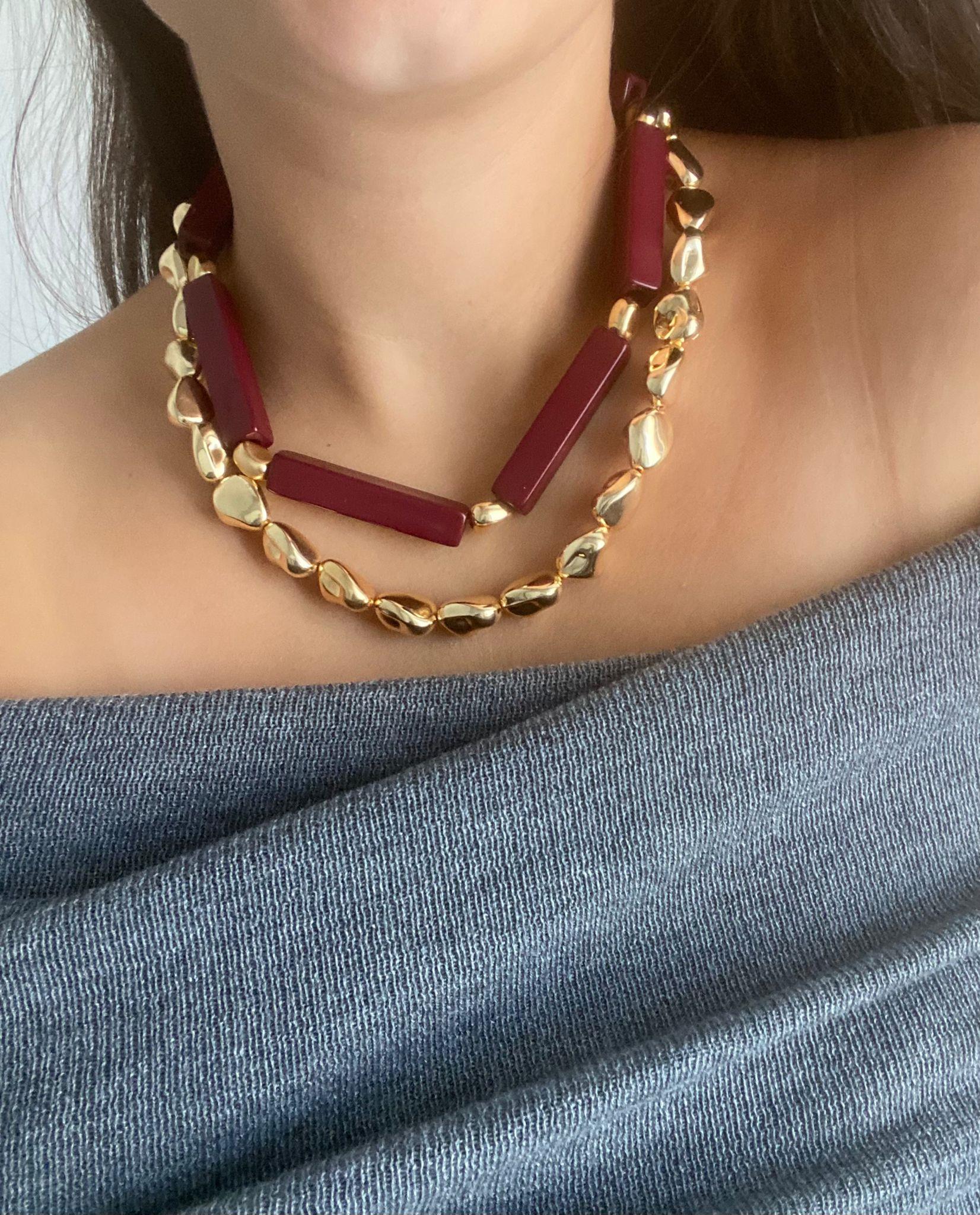 Tasarım Bordo Gold Detay Kolye