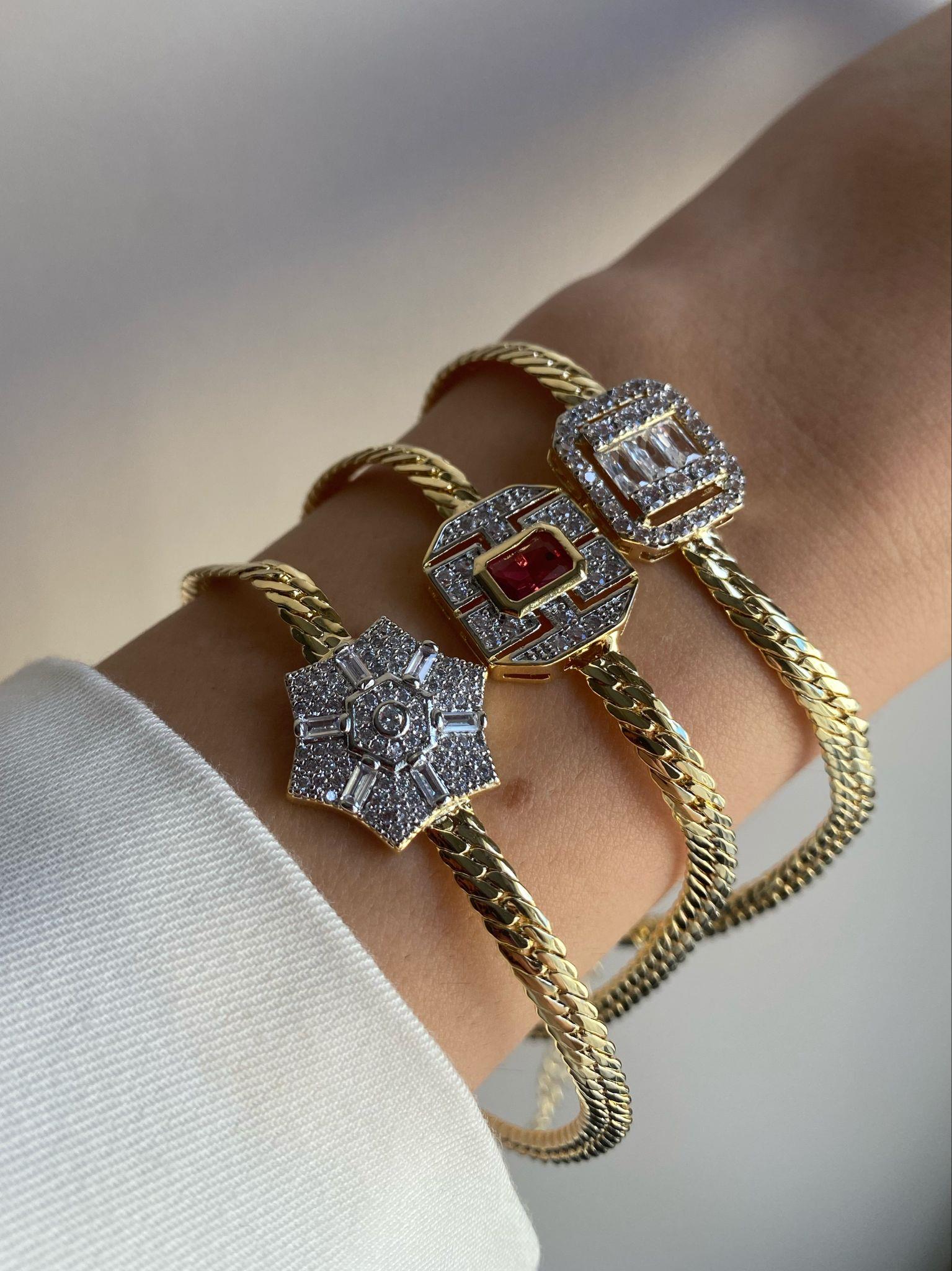Tasarım Elmas Montur Hasır Zincir Çiçek Bileklik