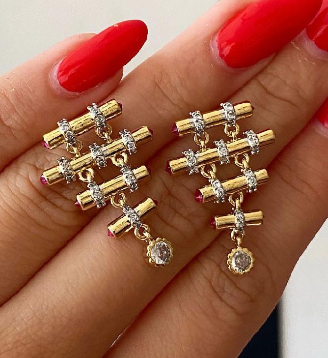 Tasarım Gold Pembe Taşlı Ruby Serenay Küpe