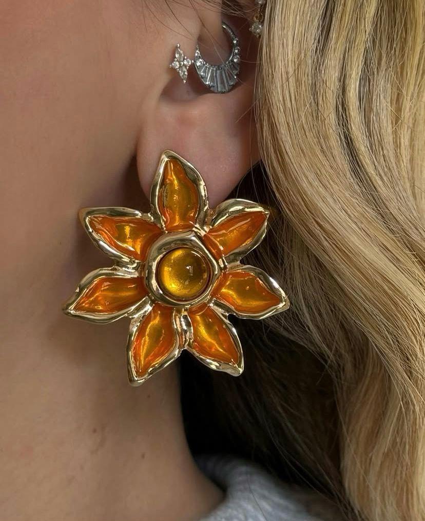 Tasarım Gold Turuncu Mineli Küpe