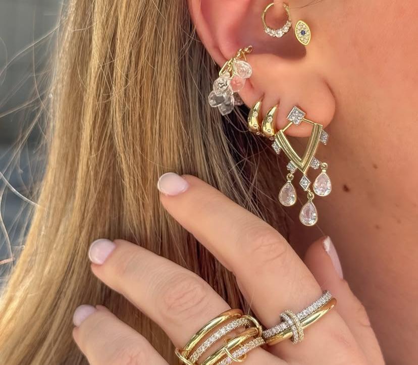 Tasarım Göral Taşlı Gold Küpe