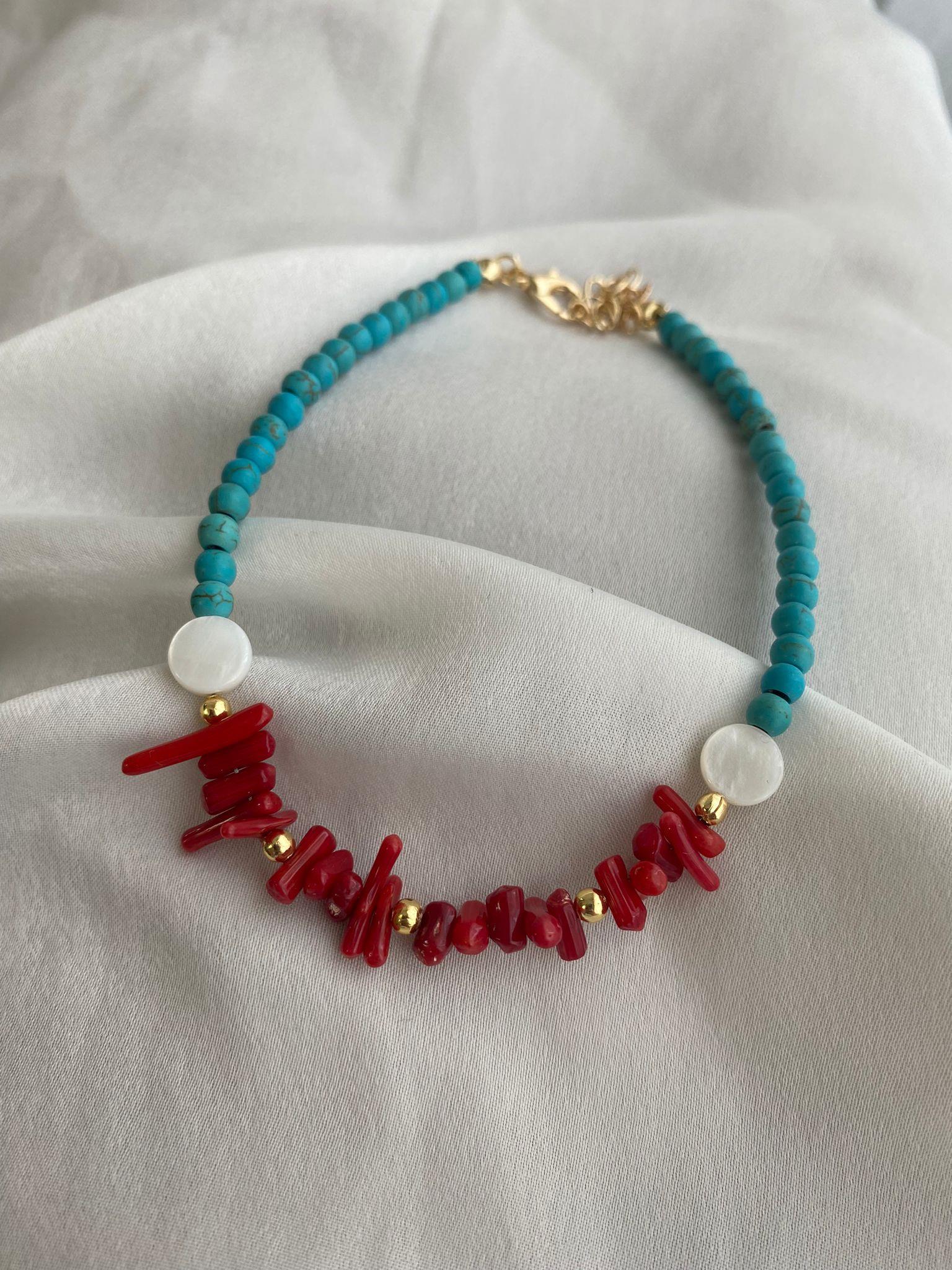 Tasarım Mavi Kırmızı Sarkık Boncuk Halhal