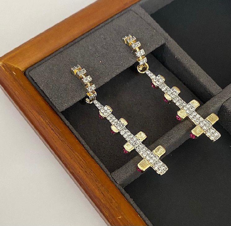 Tasarım Pembe Taşlı Gold Sienna Gold  Küpe