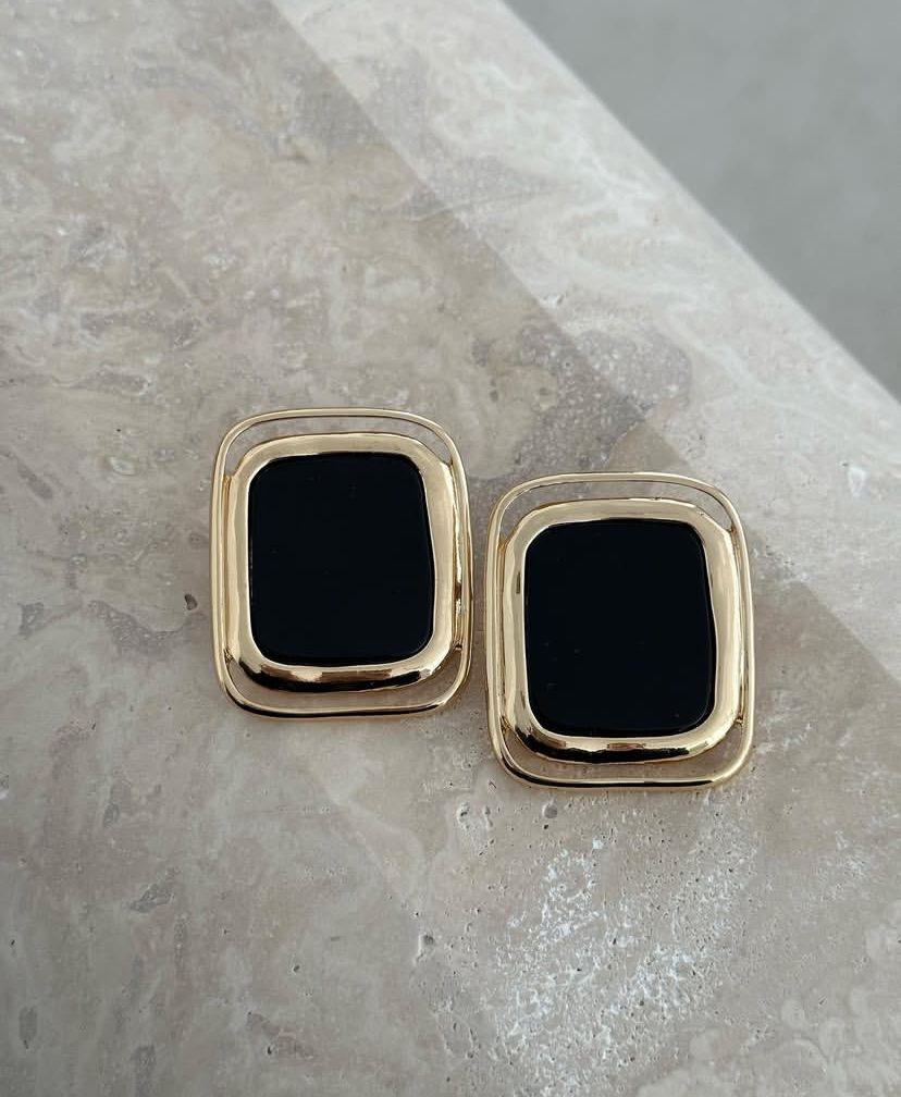 Tasarım Siyah Mineli Gold Hailey Küpe