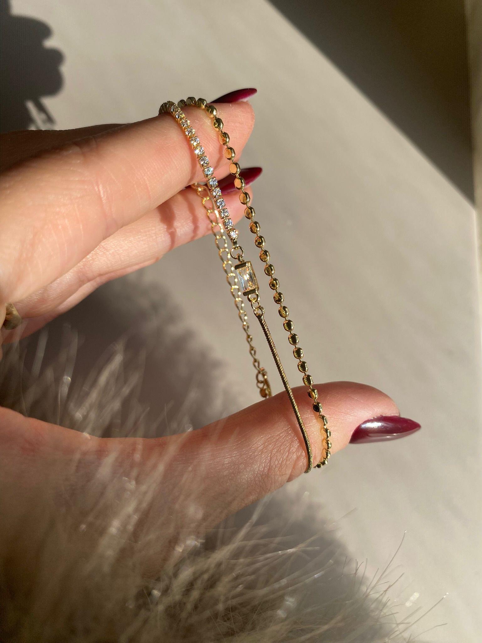 Taşlı 2 Sıra Gold Mia Çelik Bileklik