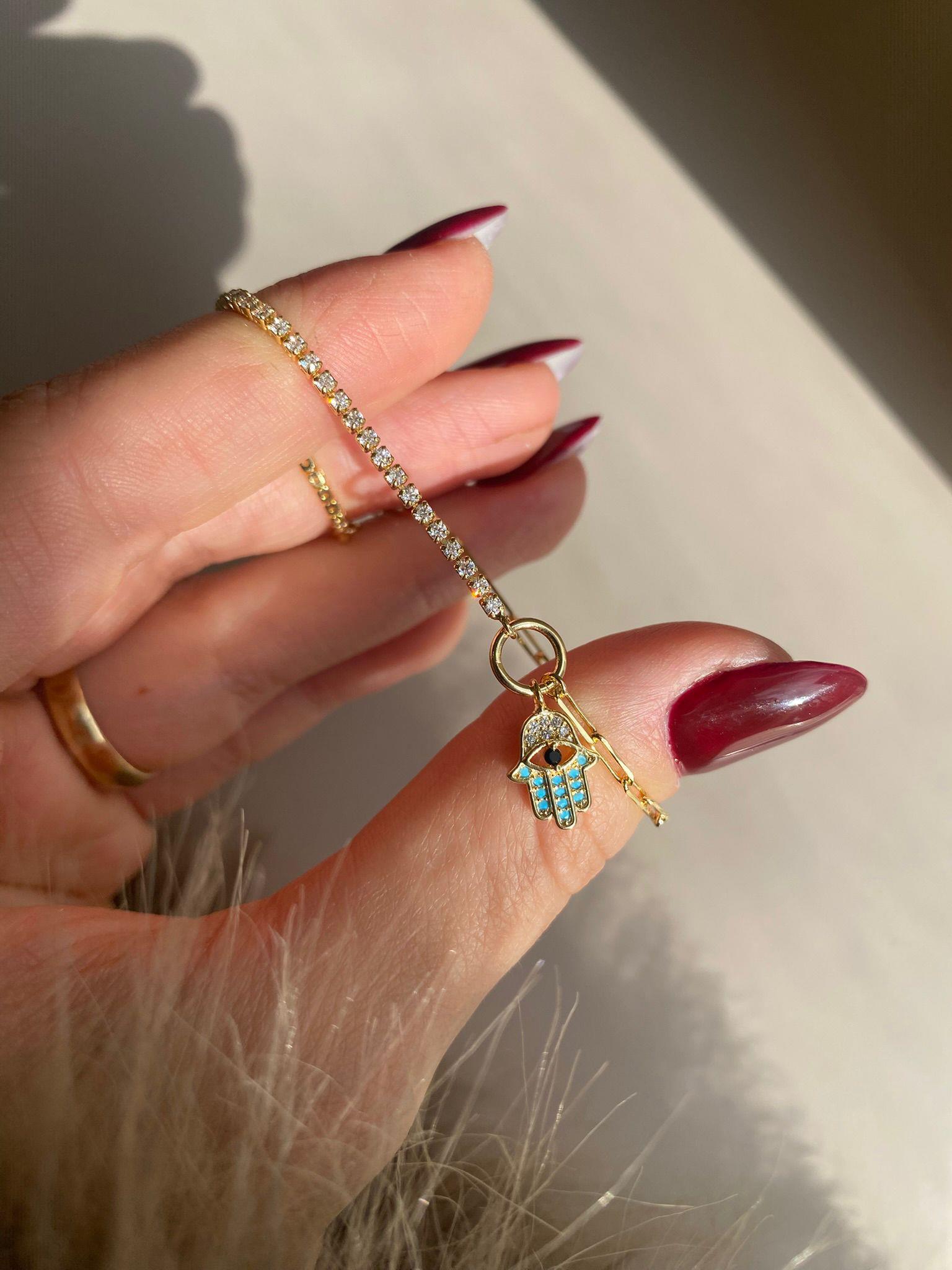 Taşlı Gold Mavi Ana Çelik Bileklik