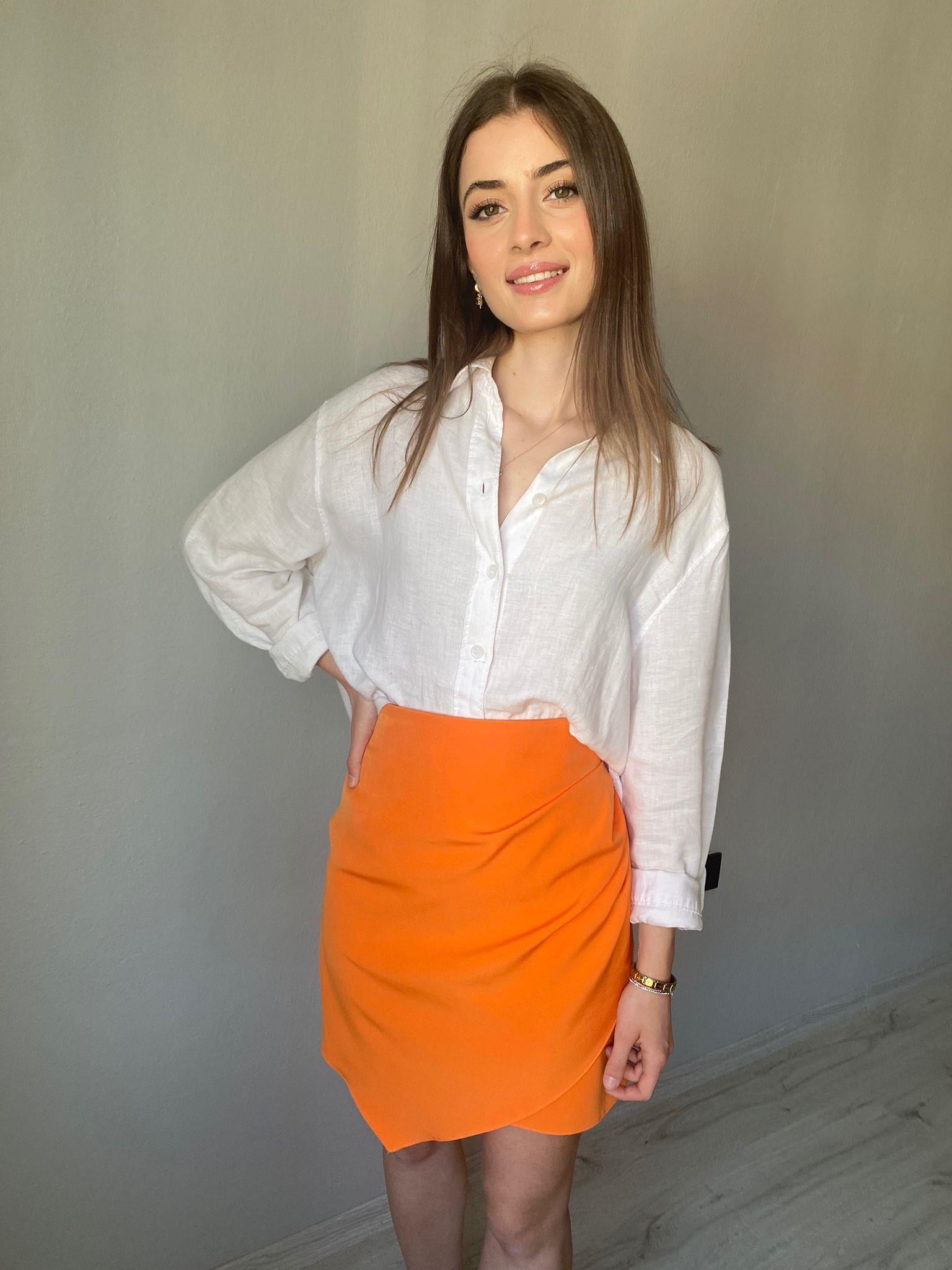 Turuncu Yüksek Asimetri Kısa Etek 