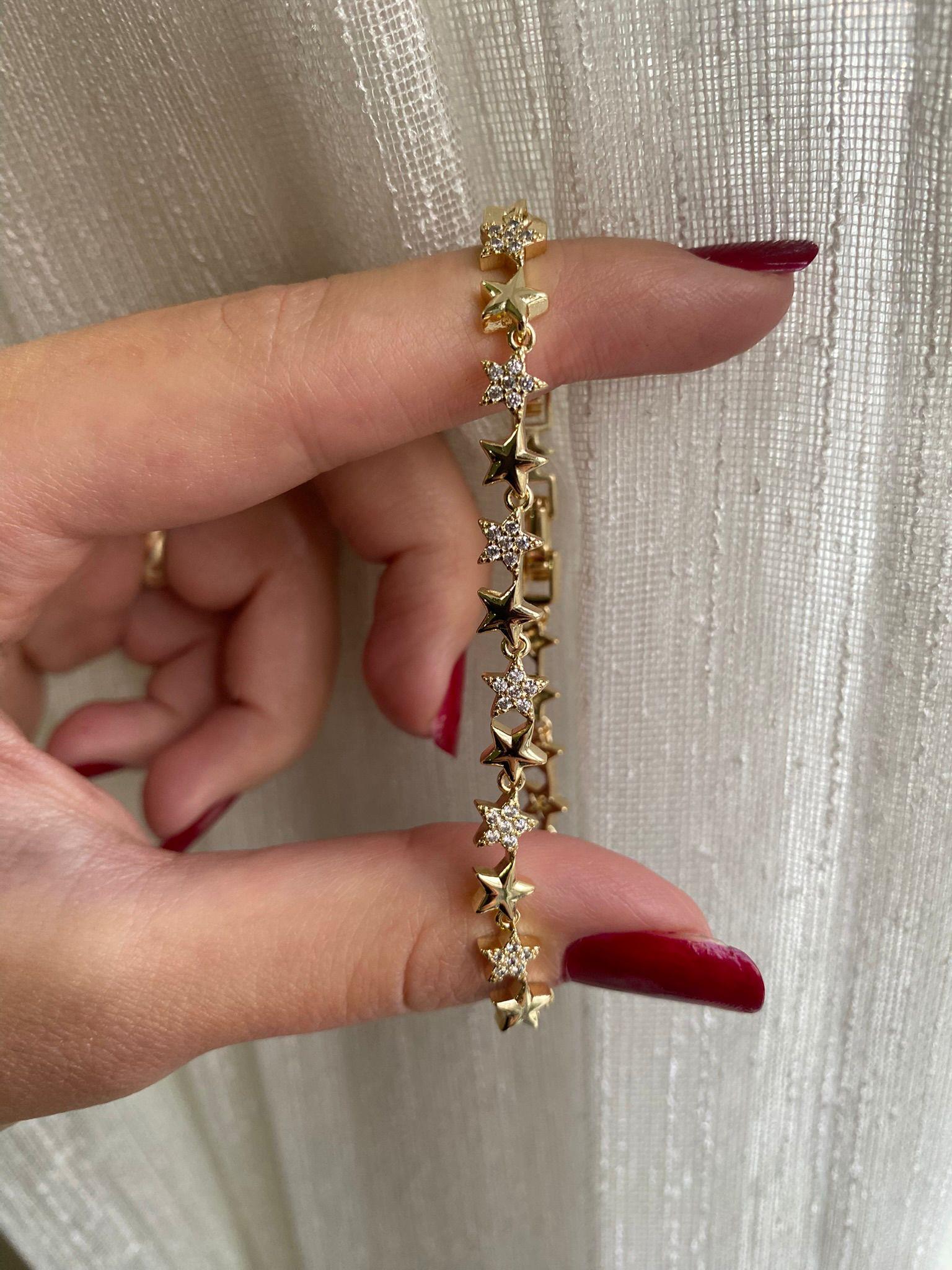 Yarı Taşlı Yıldız Gold Çelik Bileklik