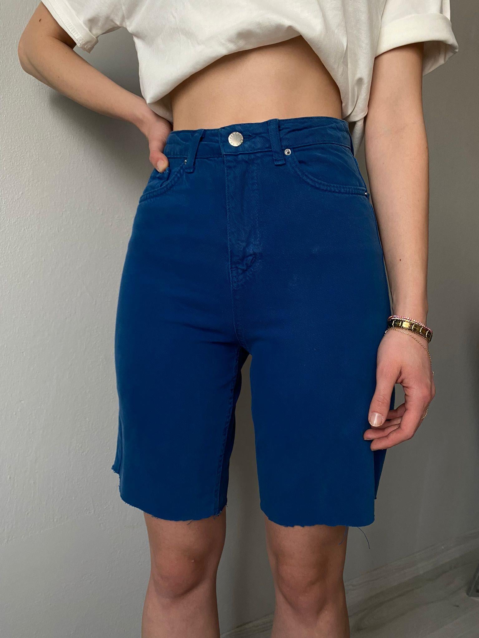 Yüksek Bel Denim Şehir Boy Şort Lacivert