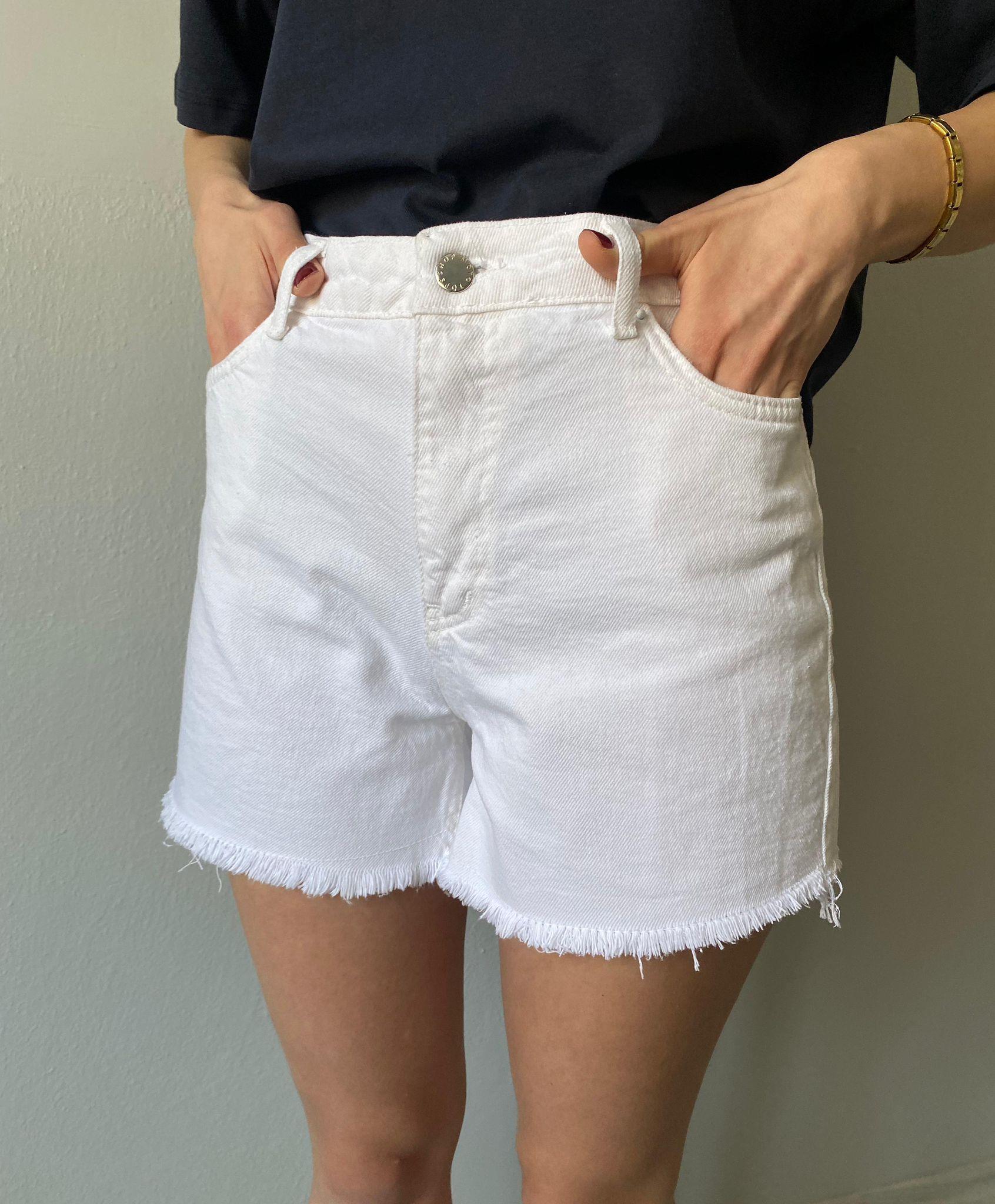 Yüksek Bel  Kısa Denim Şort Beyaz