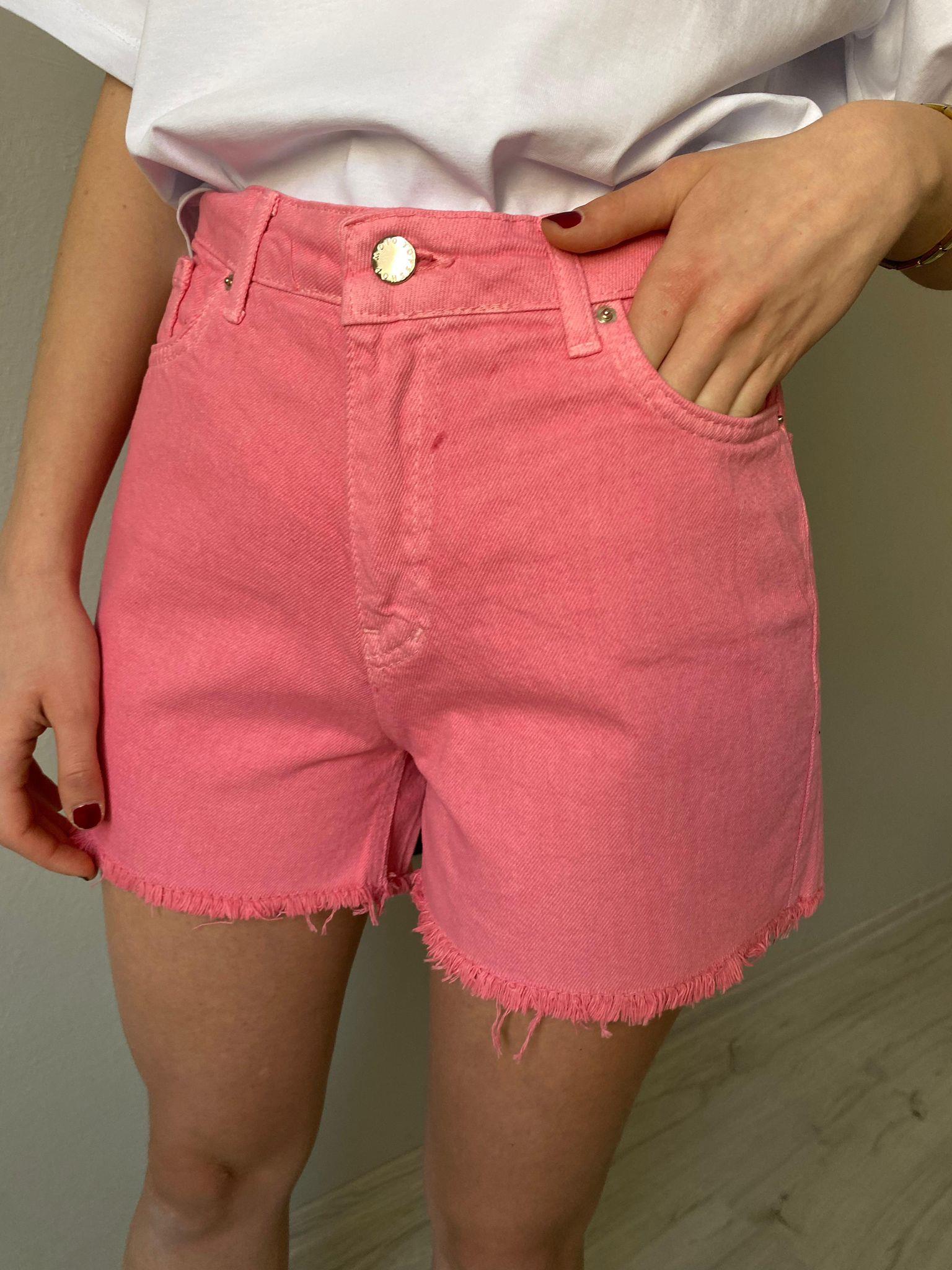 Yüksek Bel  Kısa Denim Şort Pembe