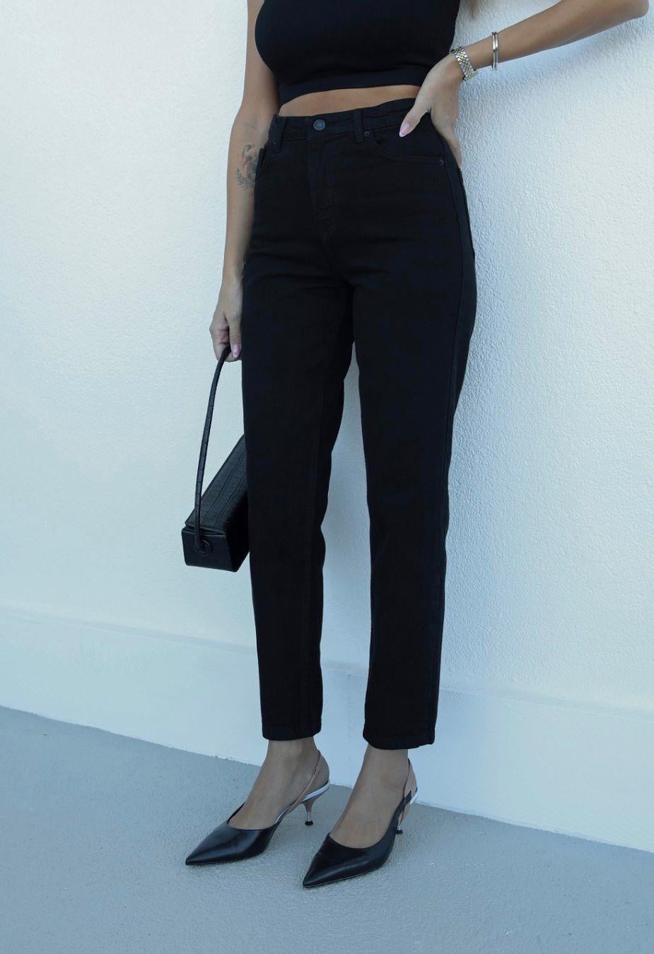 Yüksek Bel Siyah Mom Jean